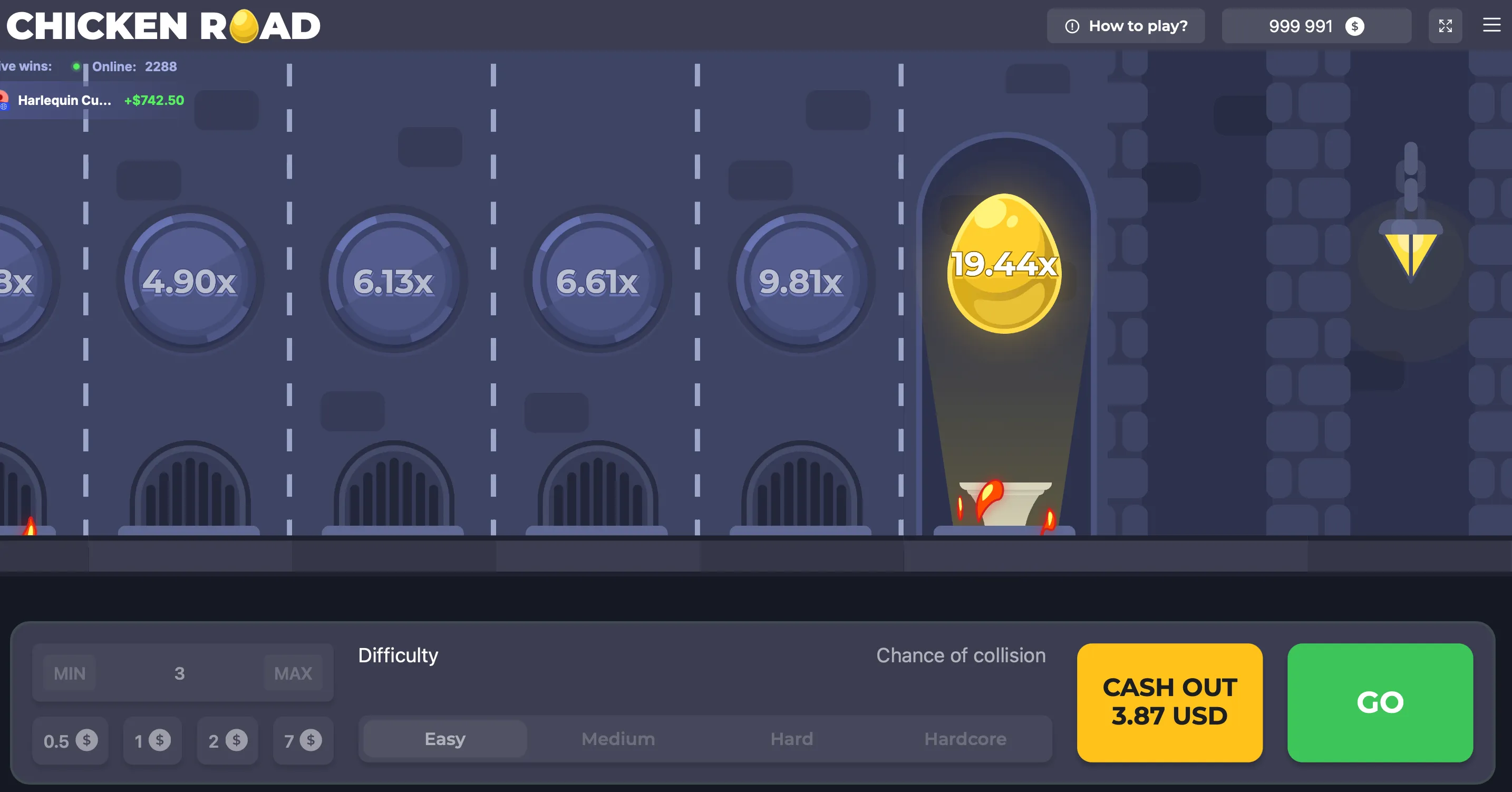 Chicken Road round in progress showing rising multiplier and timing pressure