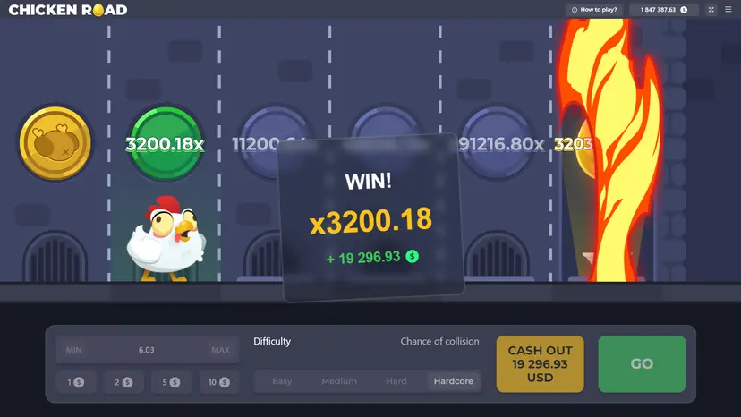 Chicken Road mobile gameplay screen with cash-out interface